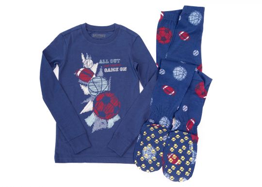 2 Piece Footed Pajamas with Sports Balls Theme All Out Game On